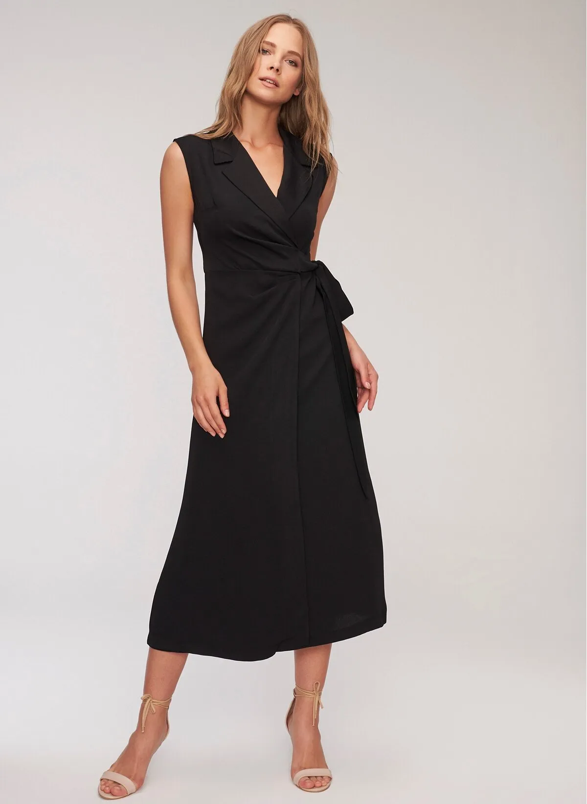 12882 Black Jacket Collar Wrap Skirt Dress