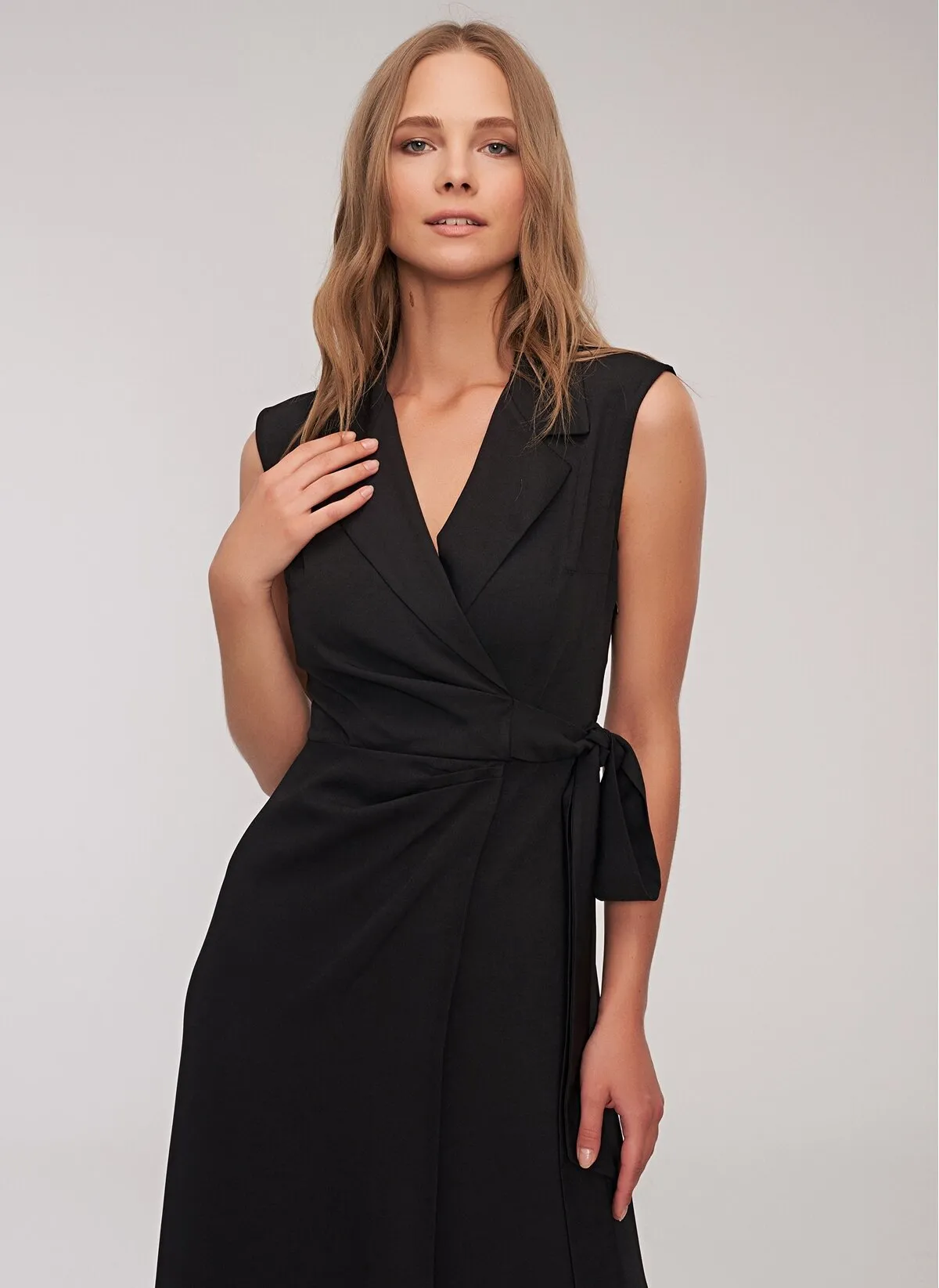 12882 Black Jacket Collar Wrap Skirt Dress