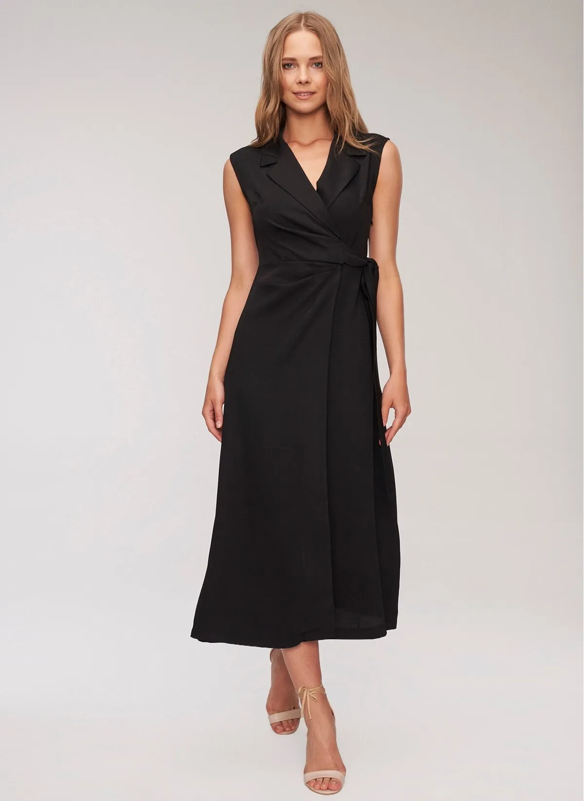 12882 Black Jacket Collar Wrap Skirt Dress