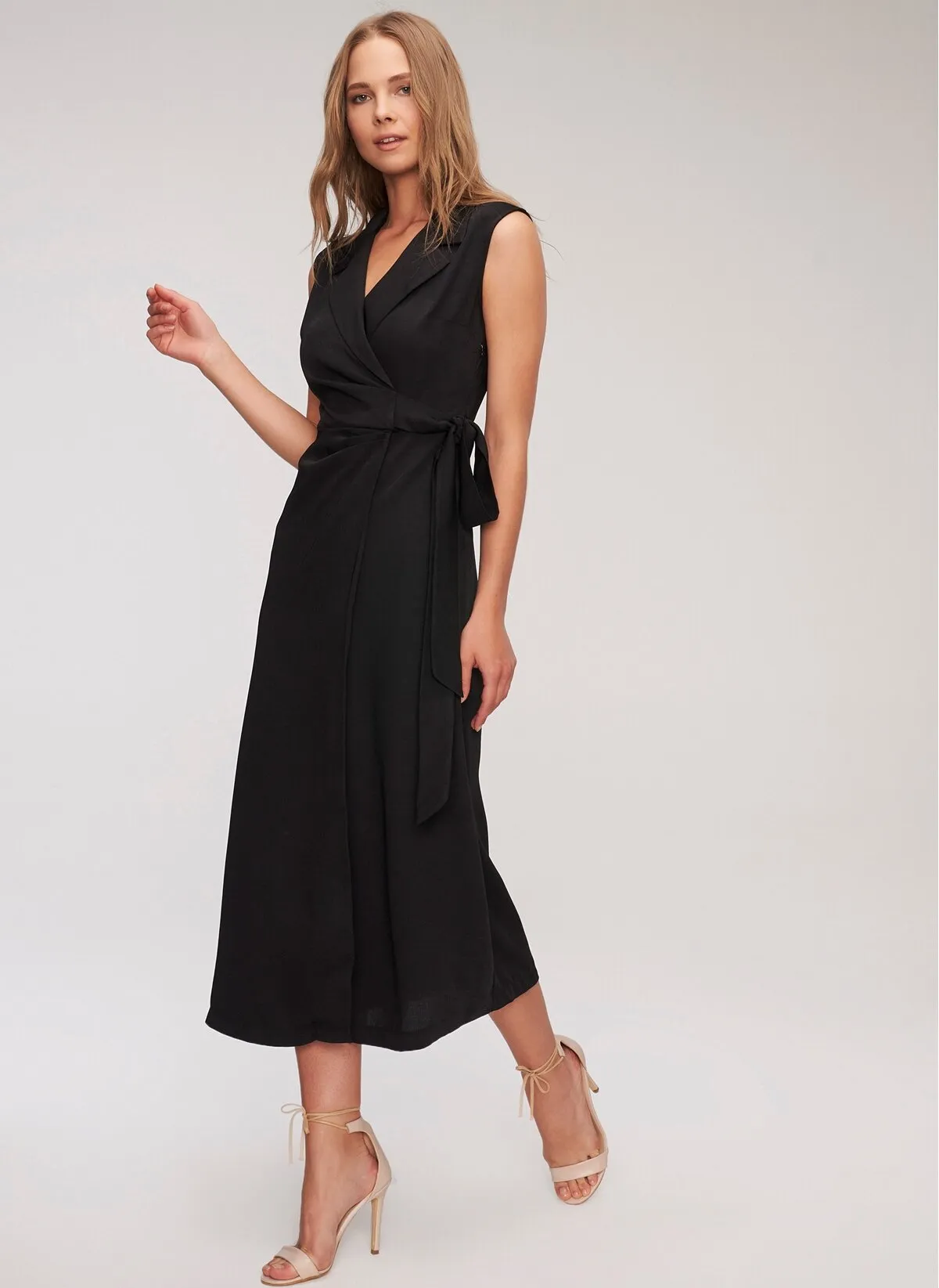 12882 Black Jacket Collar Wrap Skirt Dress