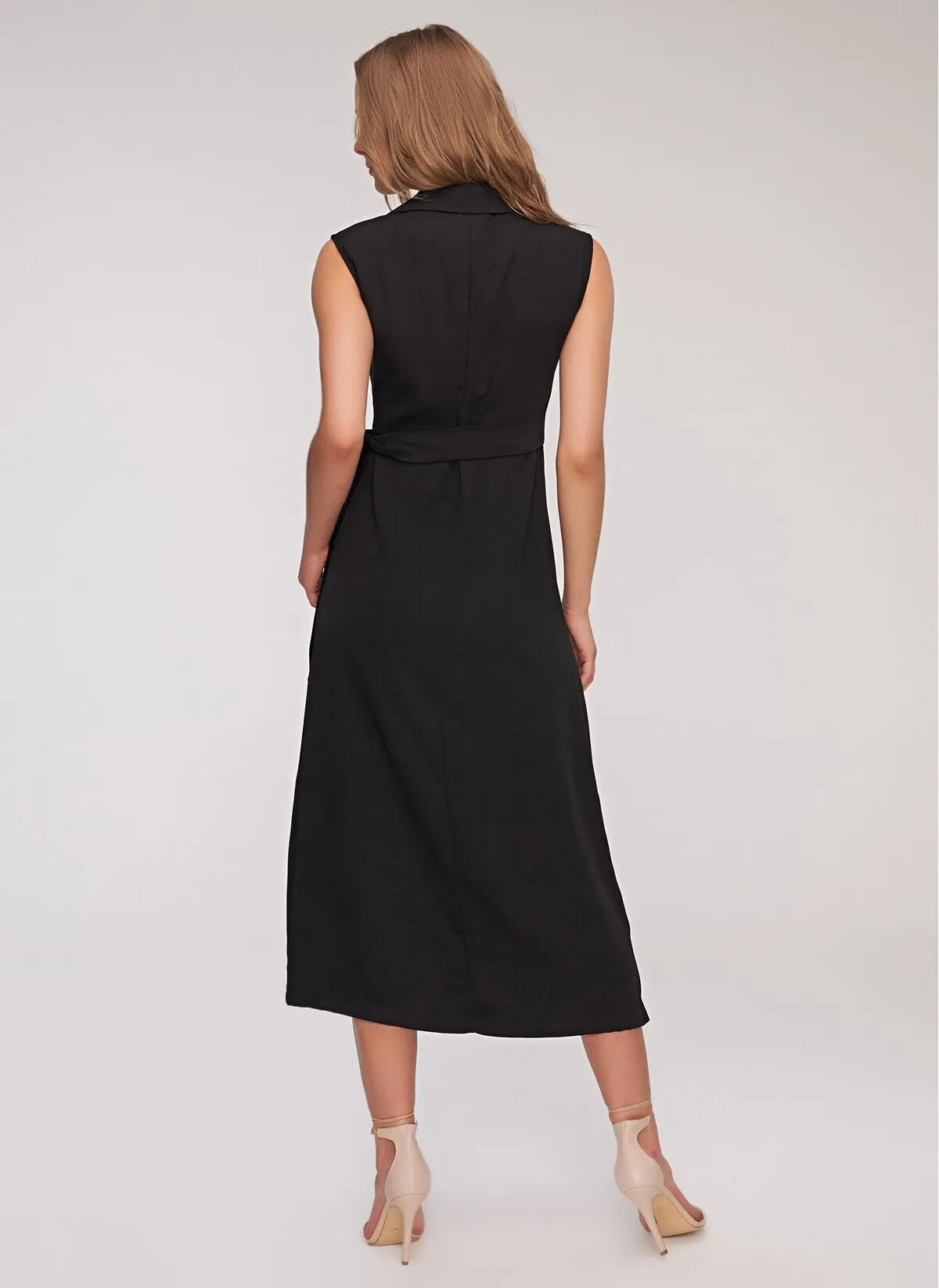 12882 Black Jacket Collar Wrap Skirt Dress