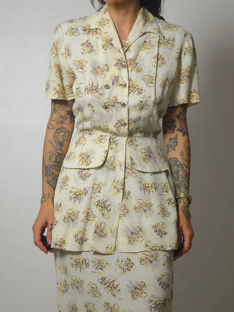 1940's Dock & Ship Print Dress