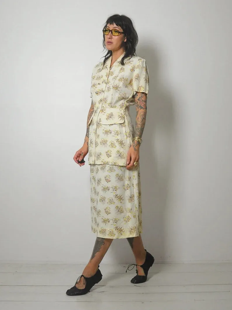 1940's Dock & Ship Print Dress