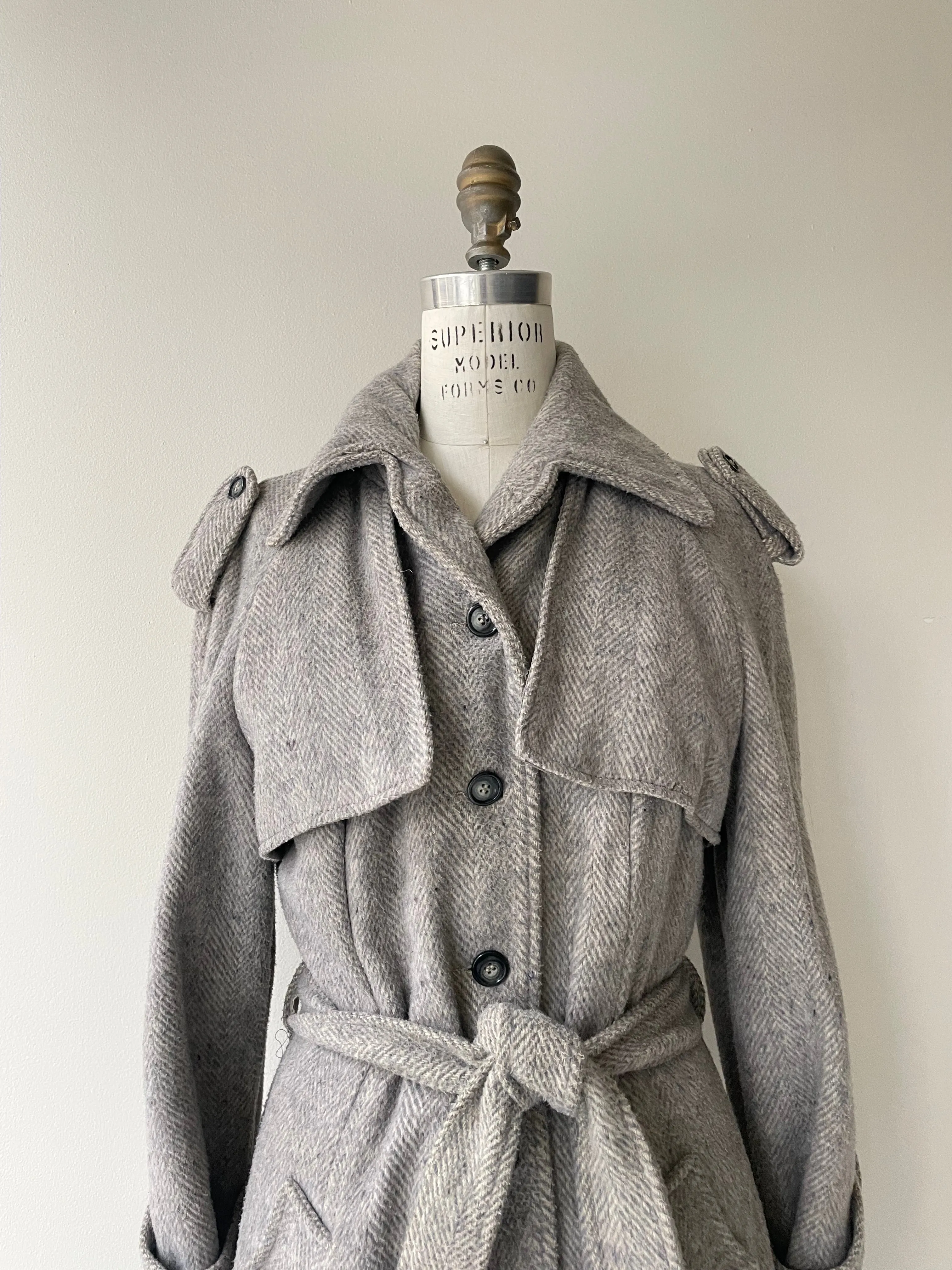 1970s Tweed Mist Wool Trench