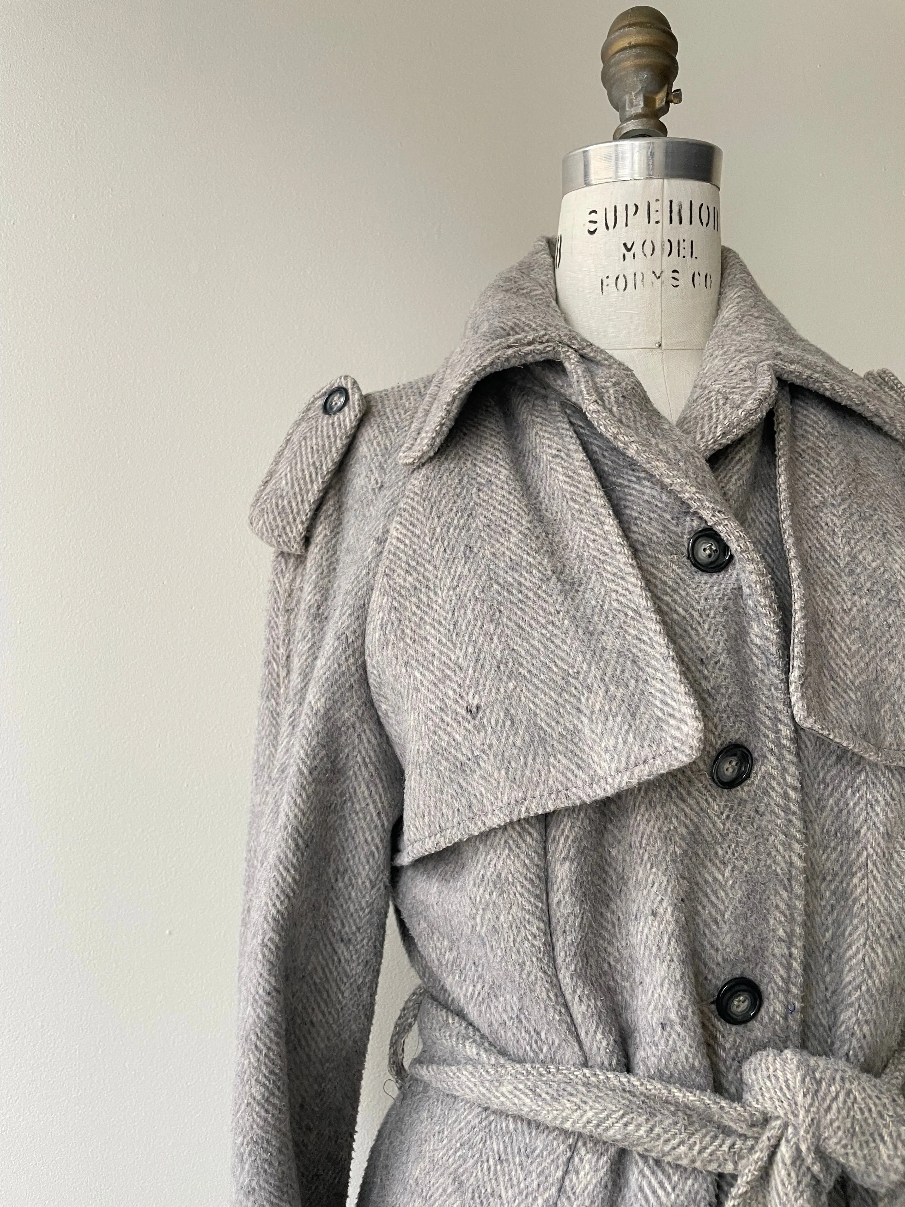 1970s Tweed Mist Wool Trench