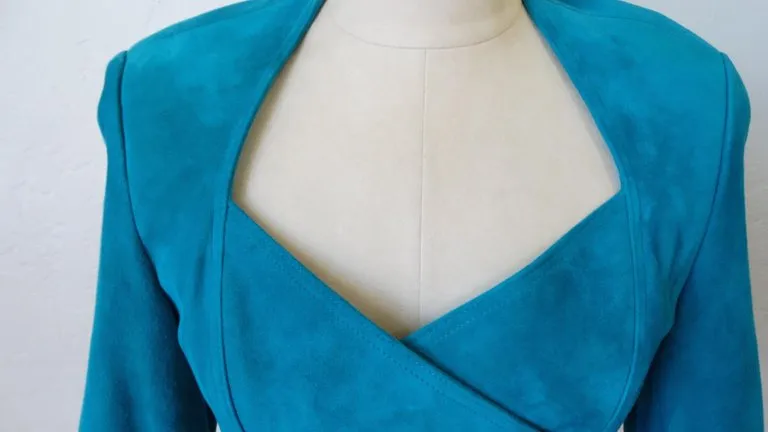 1980s Jean Claude Jitrois Embellished Teal Leather Blazer