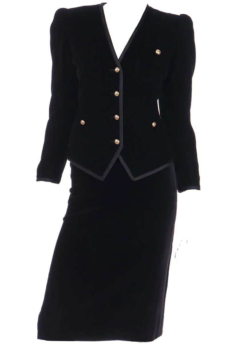 1980s Yves Saint Laurent Black Velvet Jacket and Skirt Suit