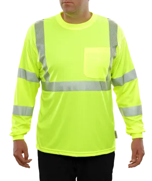 204CTLM Long Sleeve Lime Birdseye Pocket Hi-Vis Safety T-Shirt with 3MTM Comfort Trim