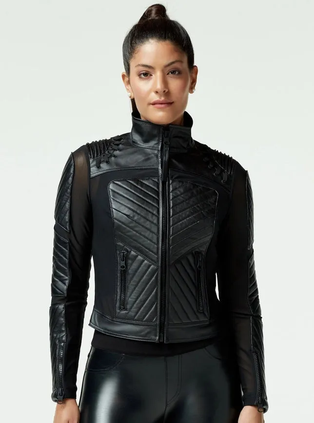 Acceleration Moto Mesh Leather Jacket Black