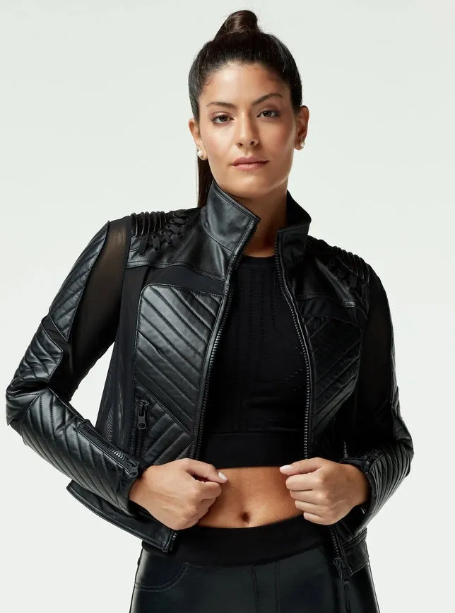 Acceleration Moto Mesh Leather Jacket Black