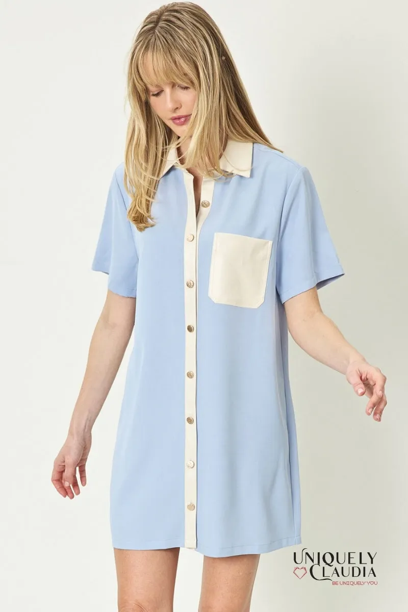 Alexa Vegan Leather Trim Shirt Dress