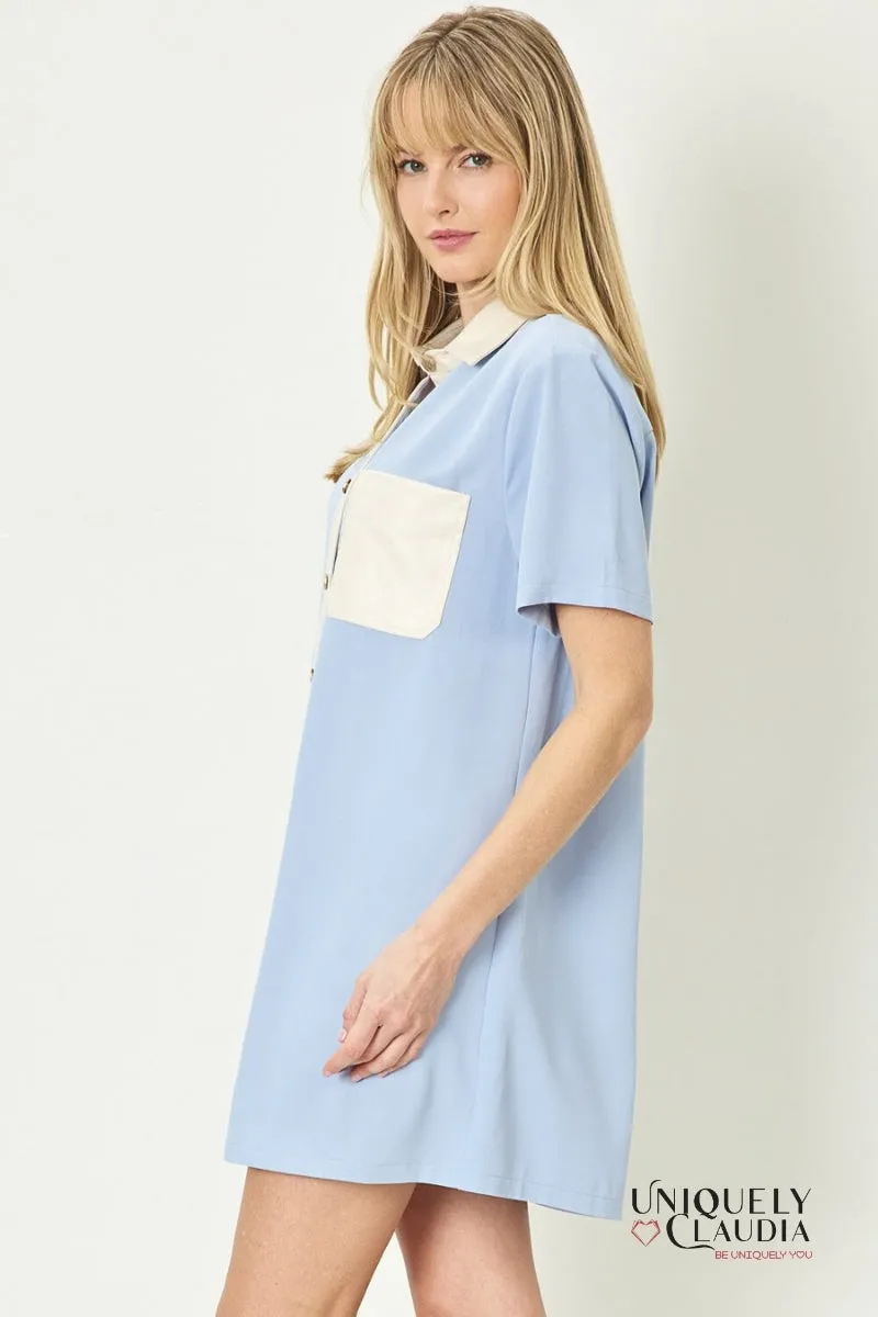 Alexa Vegan Leather Trim Shirt Dress