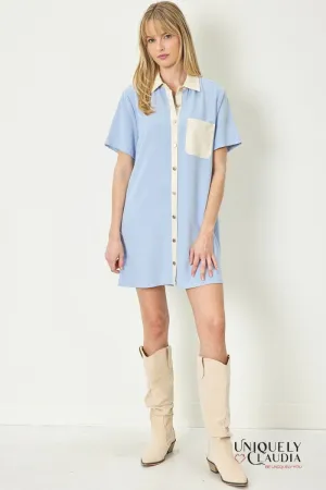 Alexa Vegan Leather Trim Shirt Dress