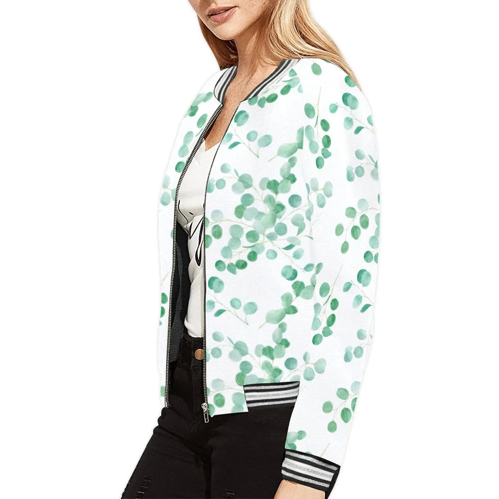 Australian Eucalyptus Leaves Bomber Jacket for Women