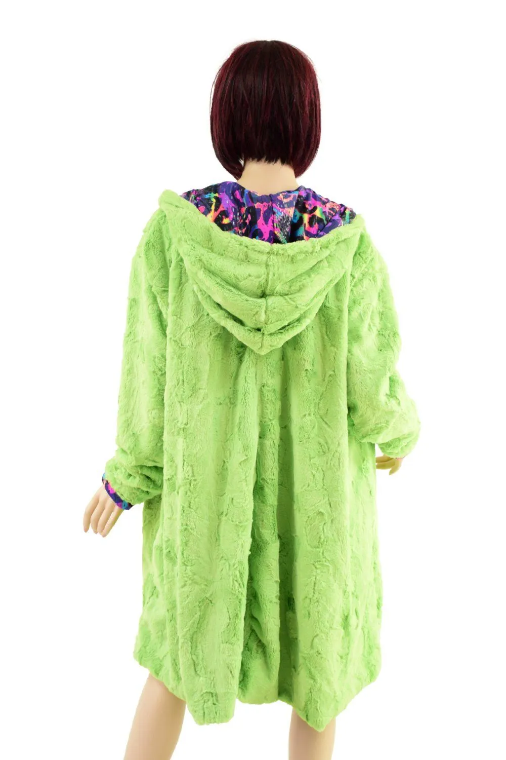 Avocado Minky and Rainbow Leopard Reversible A Line Coat