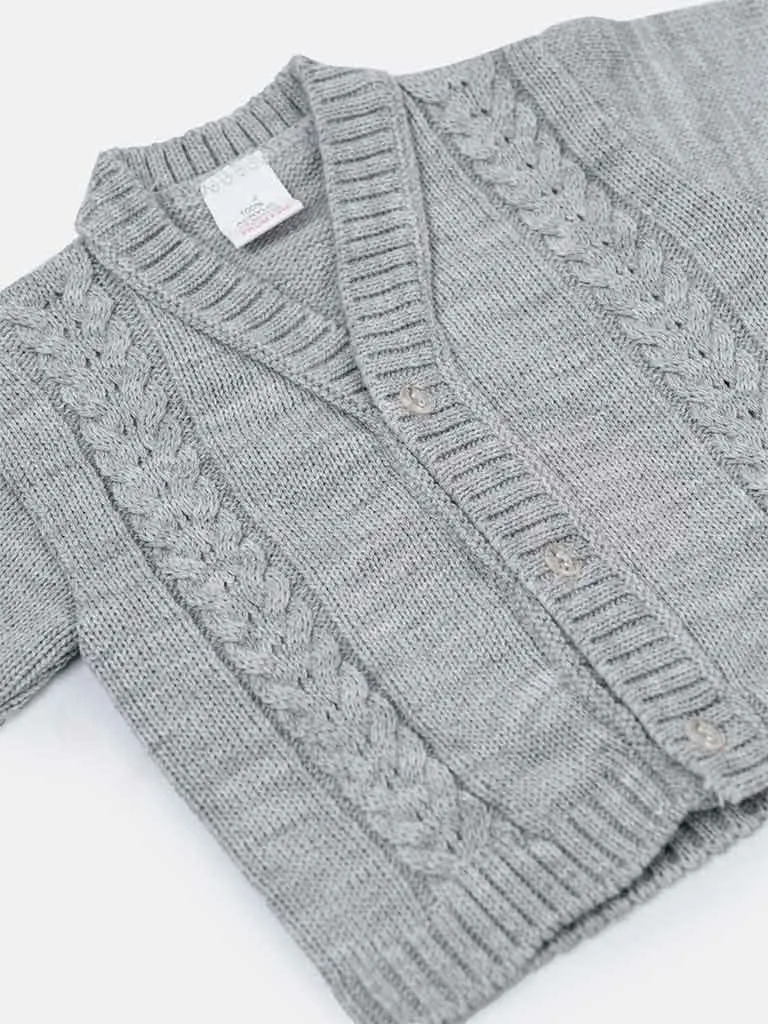 Baby Boy Cable Knit Cardigan-Grey