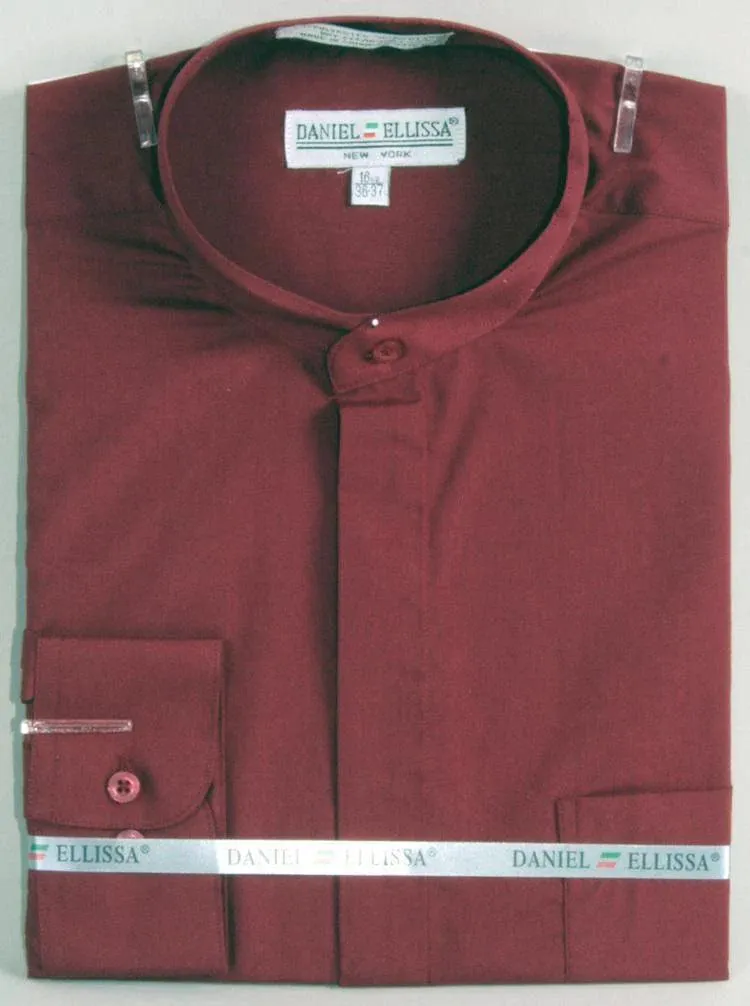 Banded Collar Dress Shirt, Burgundy