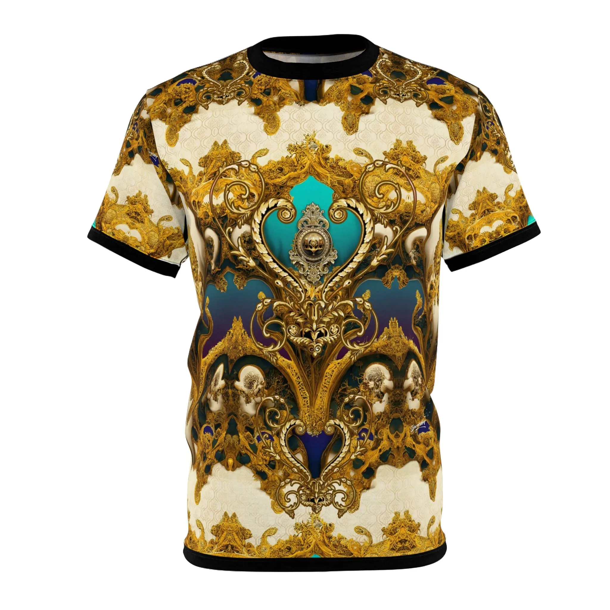 Baroque Aqua T-Shirt Unisex All Over Print Tee Decorative Gold Unisex T-Shirt | D20130