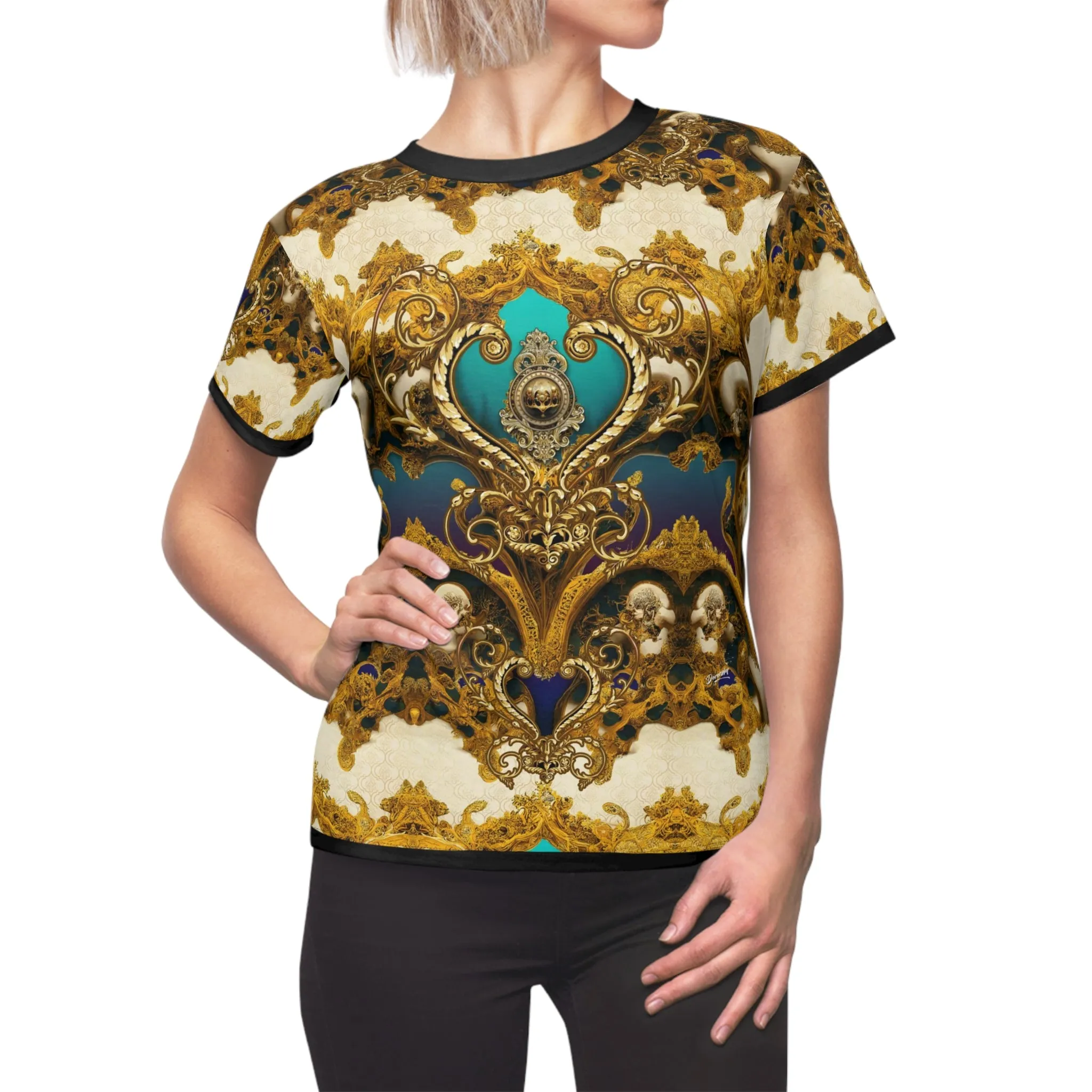 Baroque Aqua T-Shirt Unisex All Over Print Tee Decorative Gold Unisex T-Shirt | D20130