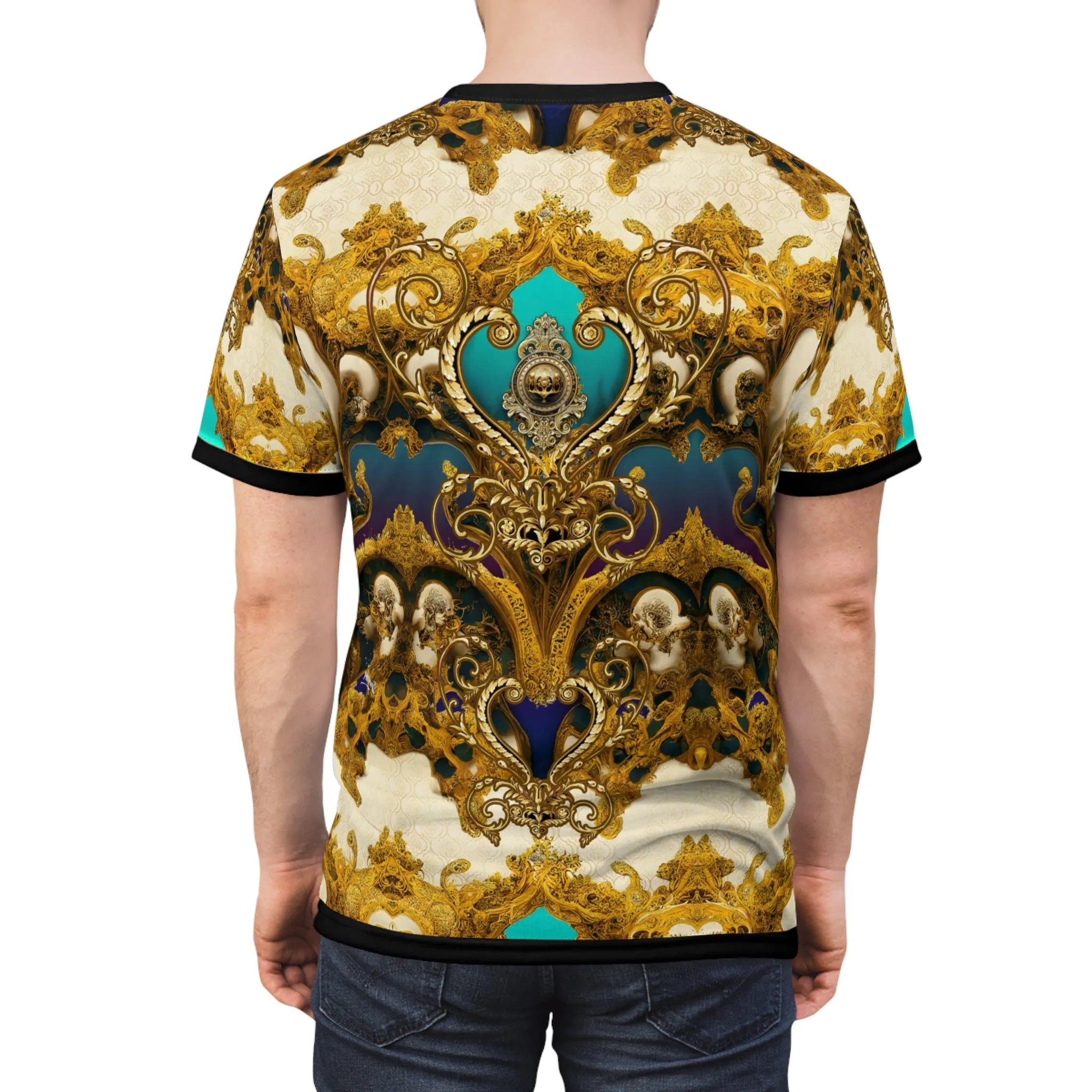 Baroque Aqua T-Shirt Unisex All Over Print Tee Decorative Gold Unisex T-Shirt | D20130