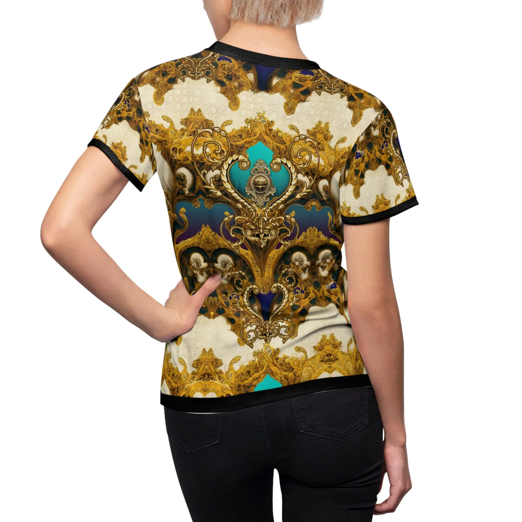 Baroque Aqua T-Shirt Unisex All Over Print Tee Decorative Gold Unisex T-Shirt | D20130