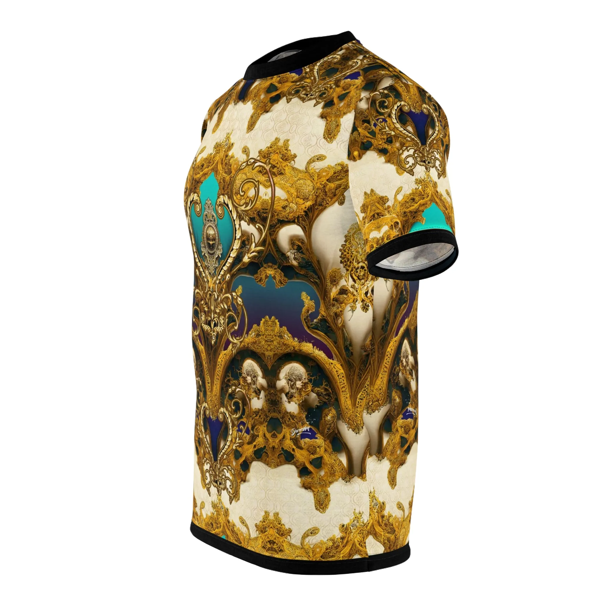 Baroque Aqua T-Shirt Unisex All Over Print Tee Decorative Gold Unisex T-Shirt | D20130