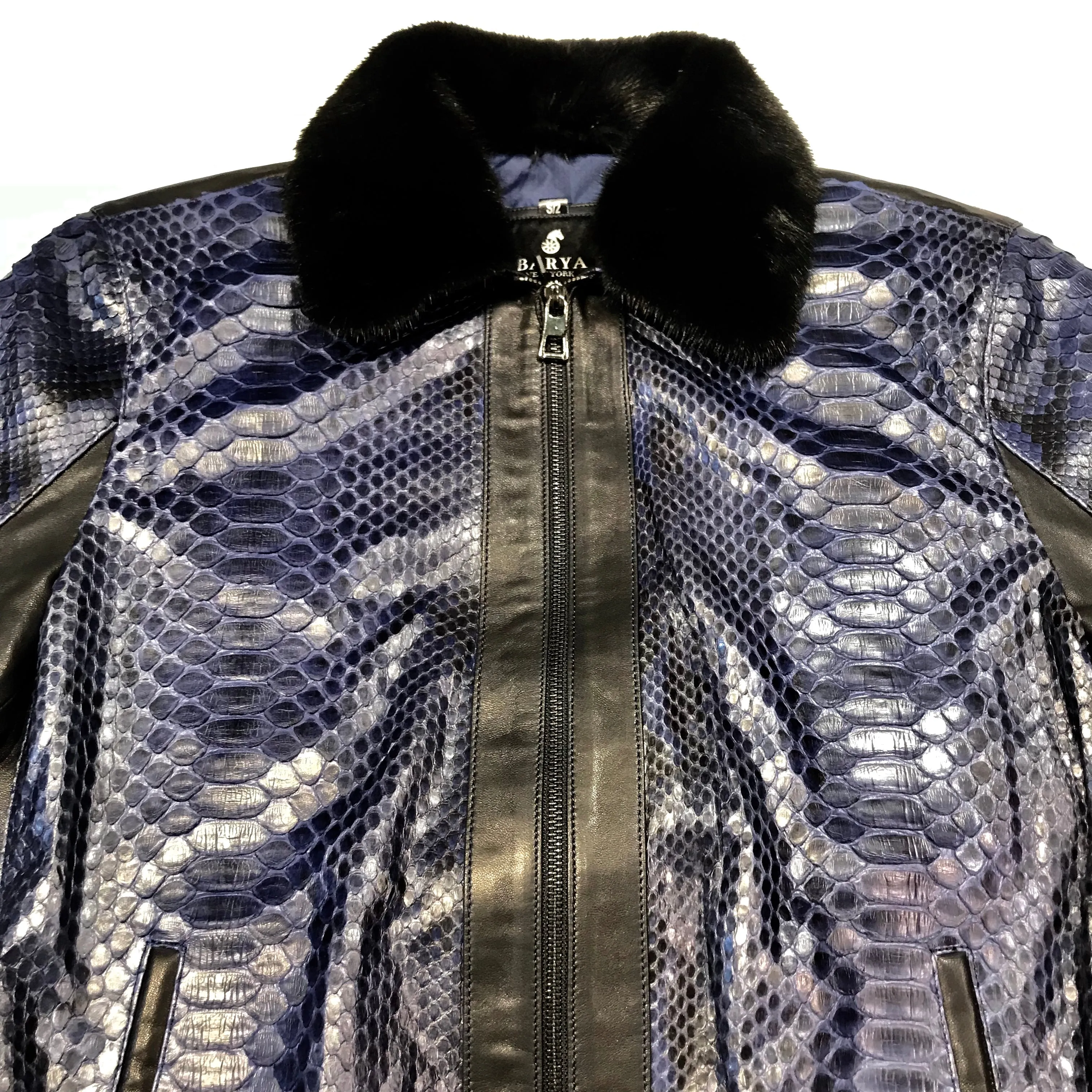 Barya NewYork Blue Python Mink Bomber Jacket