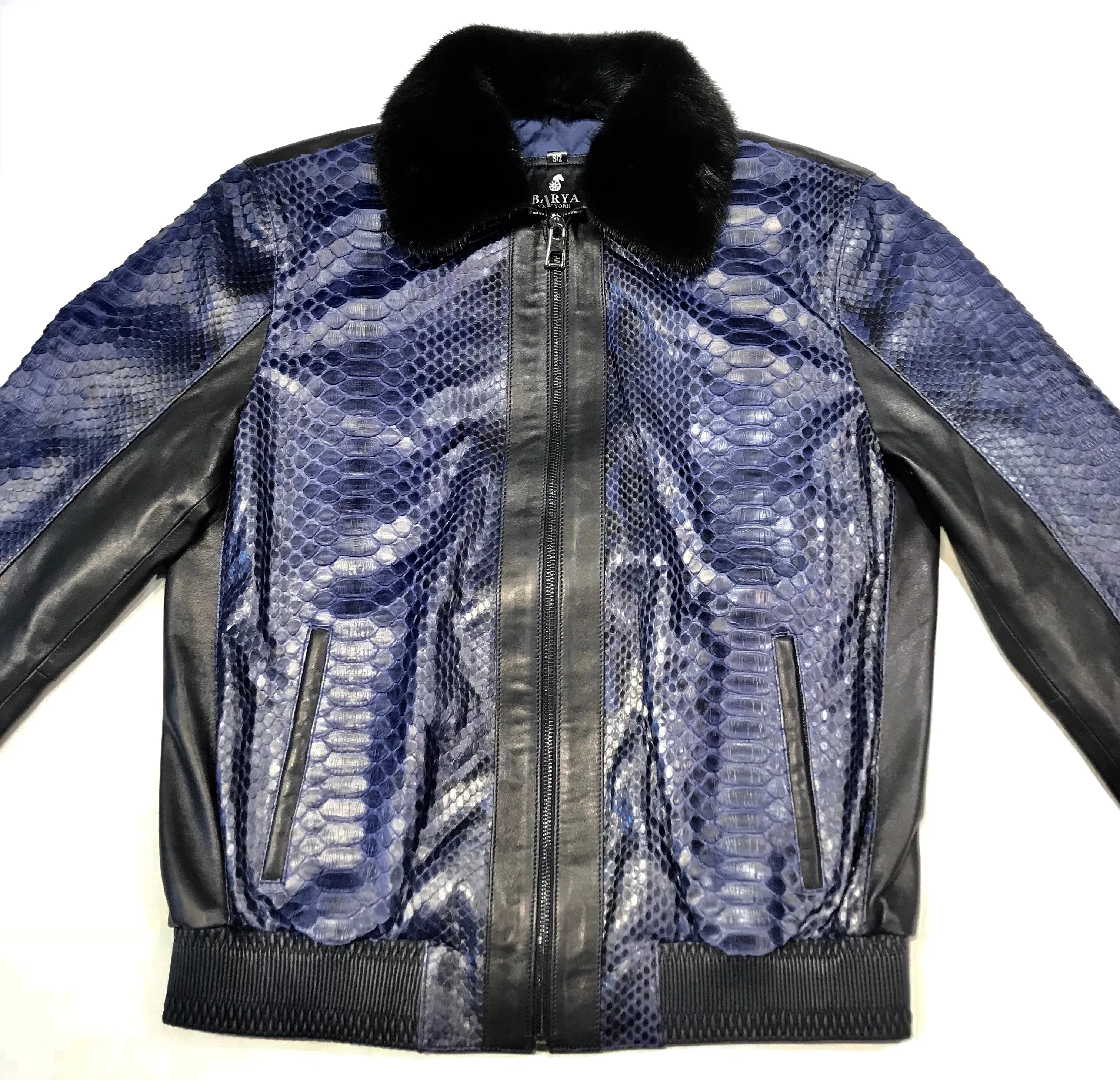 Barya NewYork Blue Python Mink Bomber Jacket