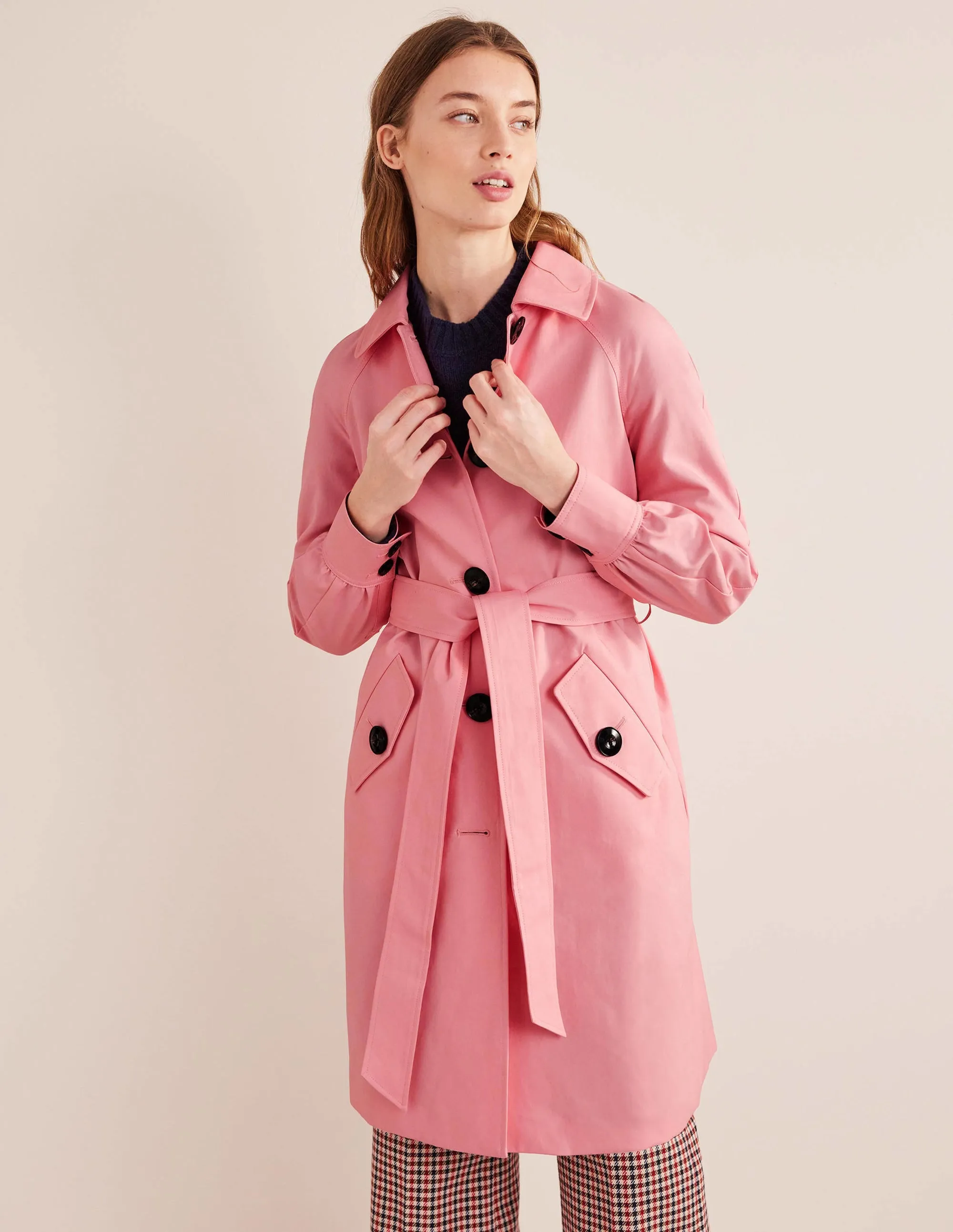 Belted Trench Coat-Pink