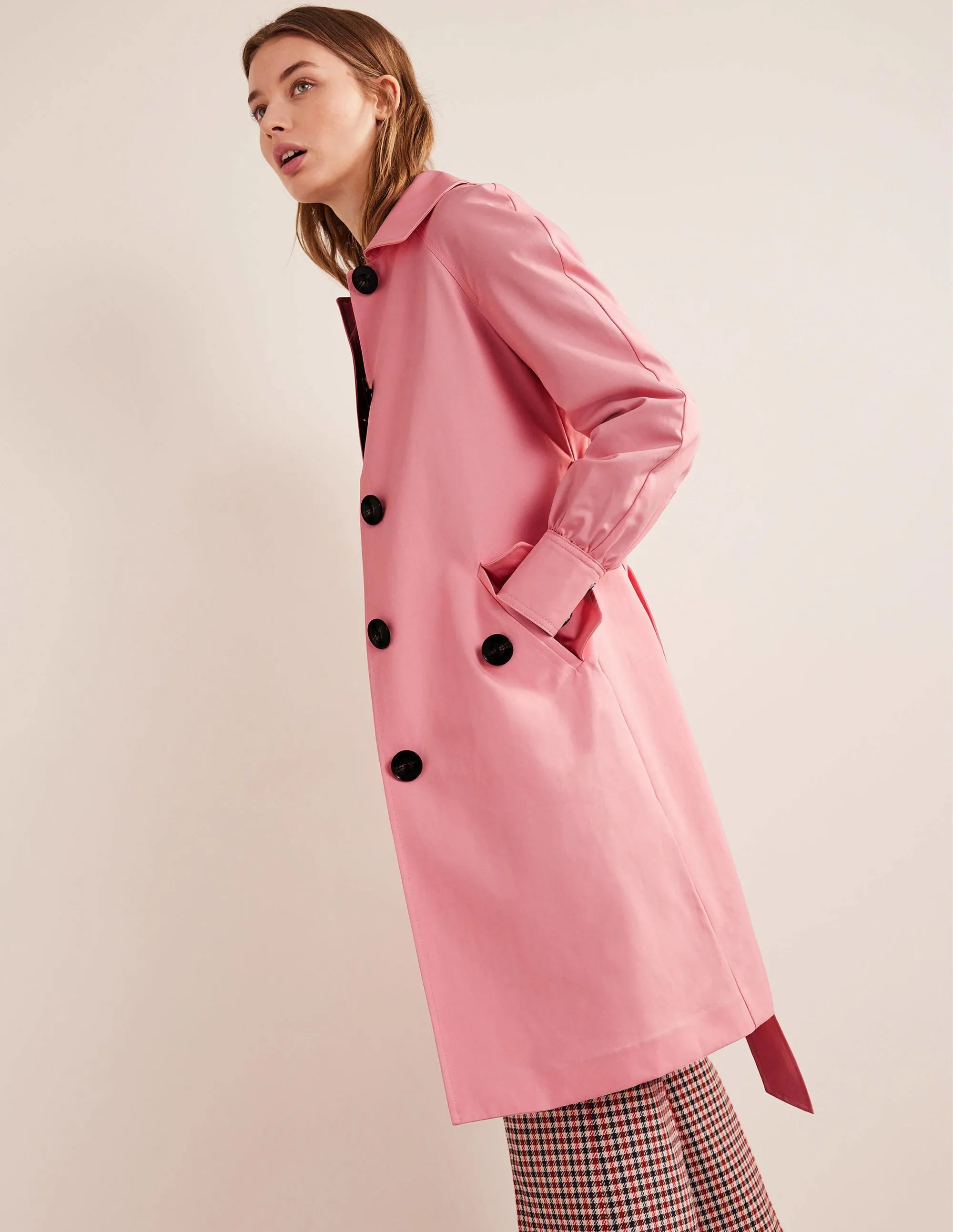 Belted Trench Coat-Pink