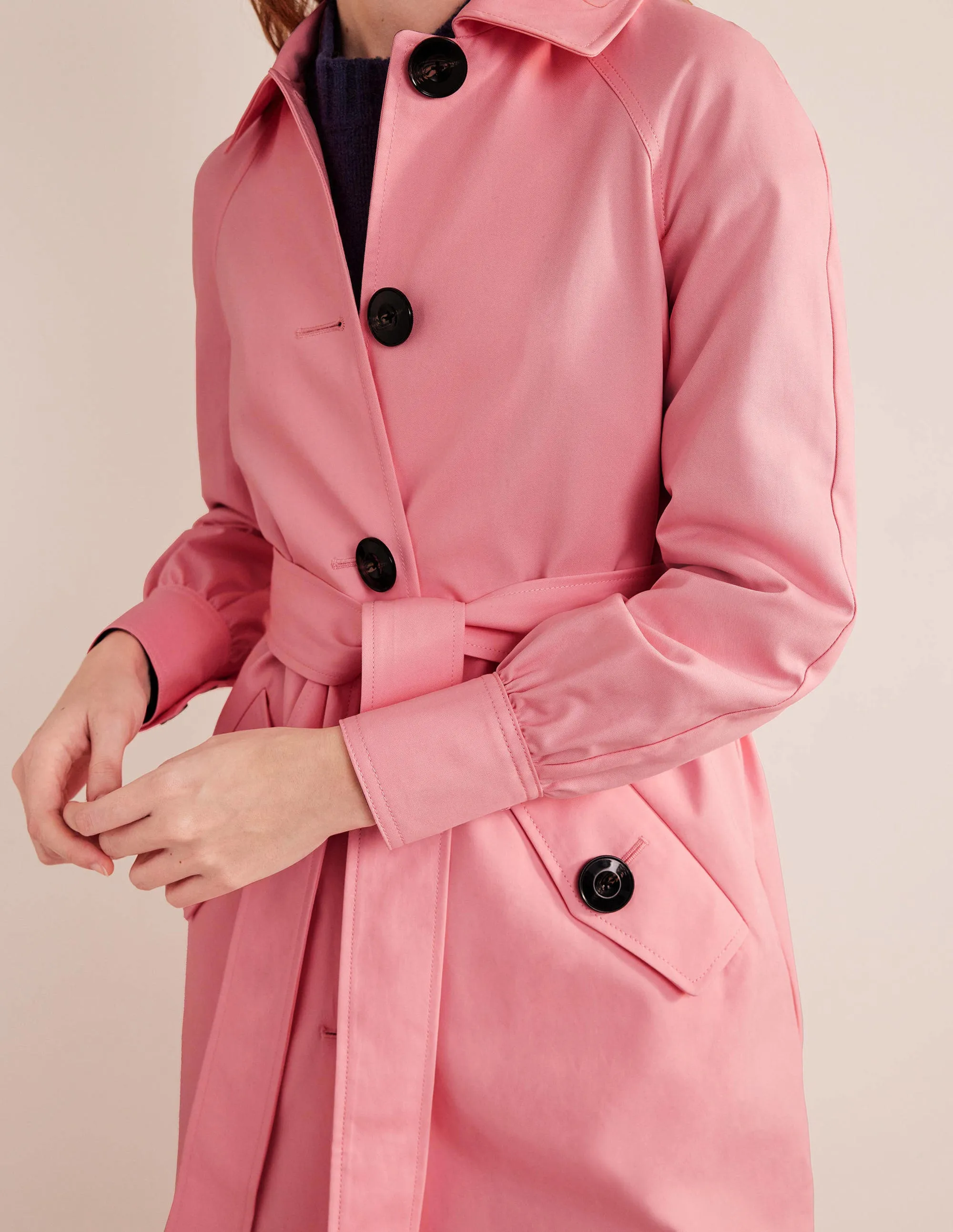 Belted Trench Coat-Pink