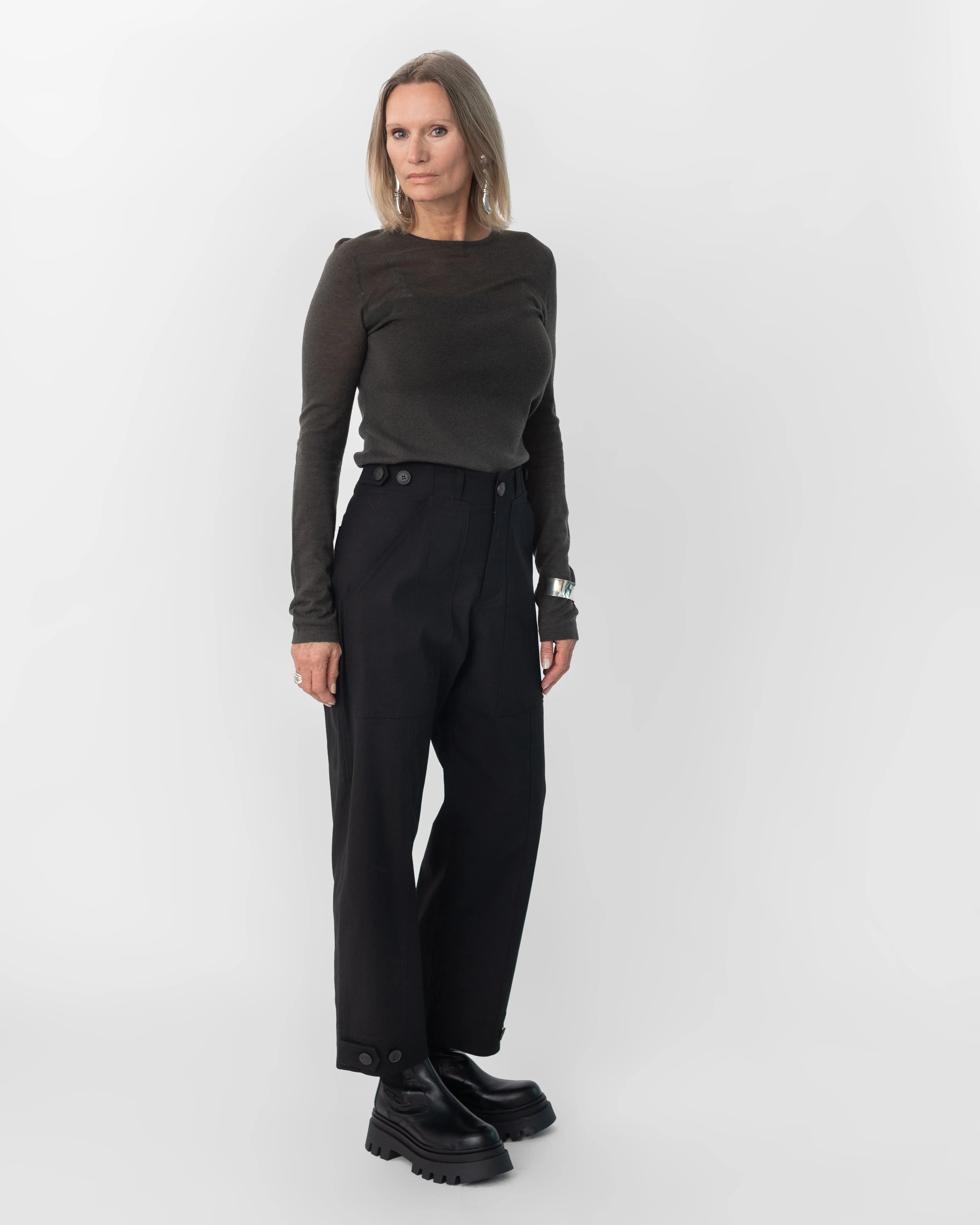 Black Cropped Workwear Trousers