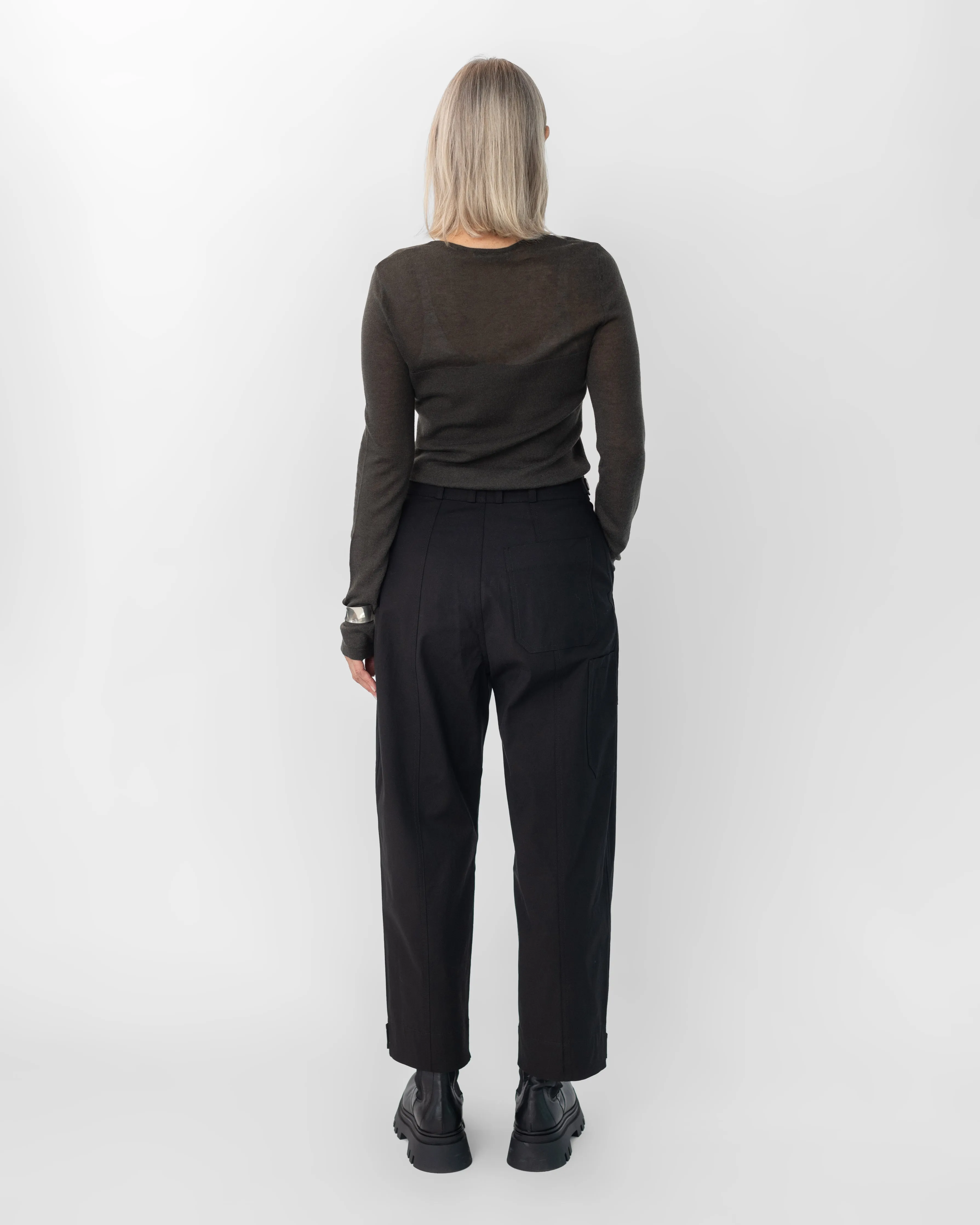 Black Cropped Workwear Trousers