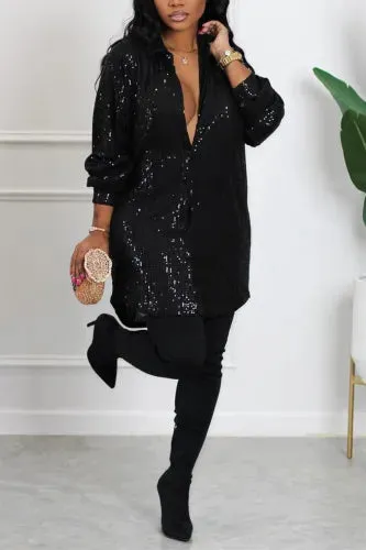 Black Sequin Shirt Dress