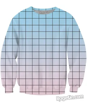 Blue Pink Grid Crewneck Sweatshirt