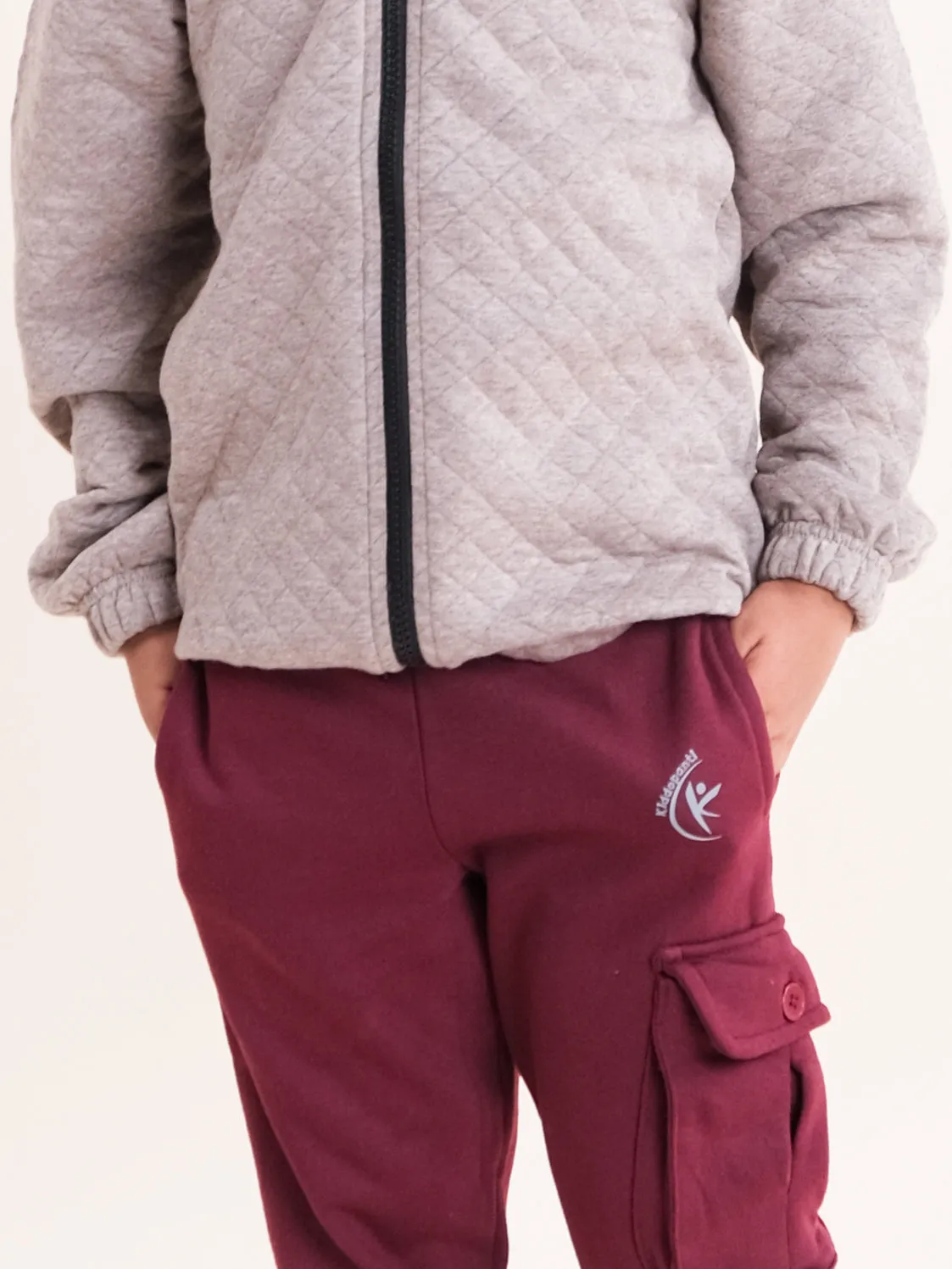 Boys Cotton Quilted Hooded Jacket With Fleece Cargo Track Pant Set