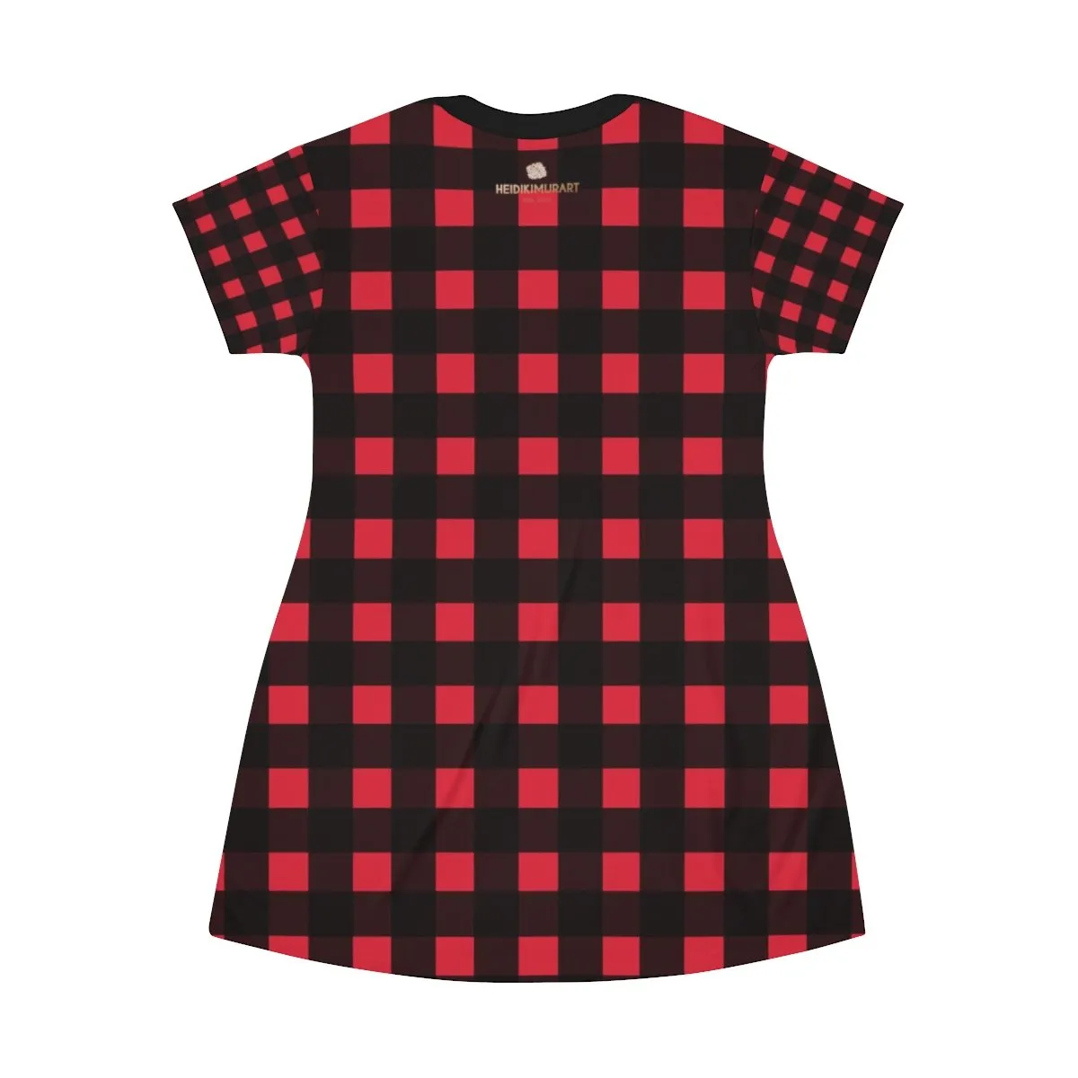 Buffalo Red Women's T-Shirt Dress, Plaid Print Designer Crew Neck T-shirt Dress-Made in USA