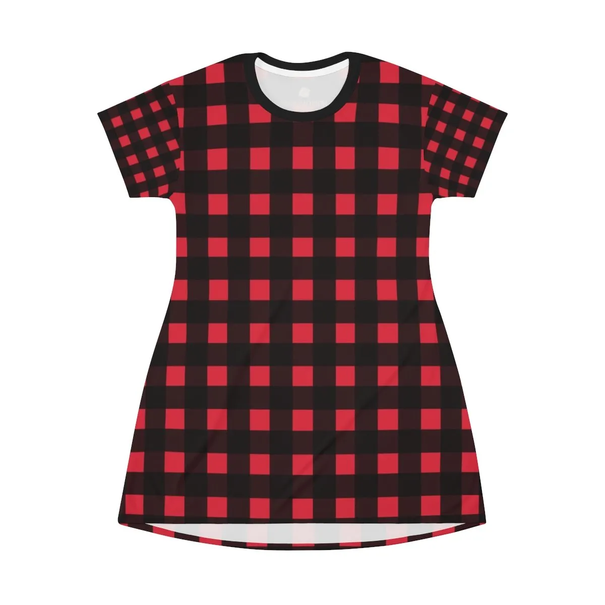 Buffalo Red Women's T-Shirt Dress, Plaid Print Designer Crew Neck T-shirt Dress-Made in USA