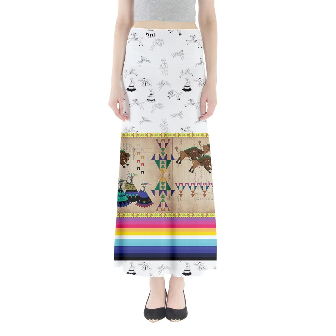 Buffalos Running White Clay Full Length Maxi Skirt