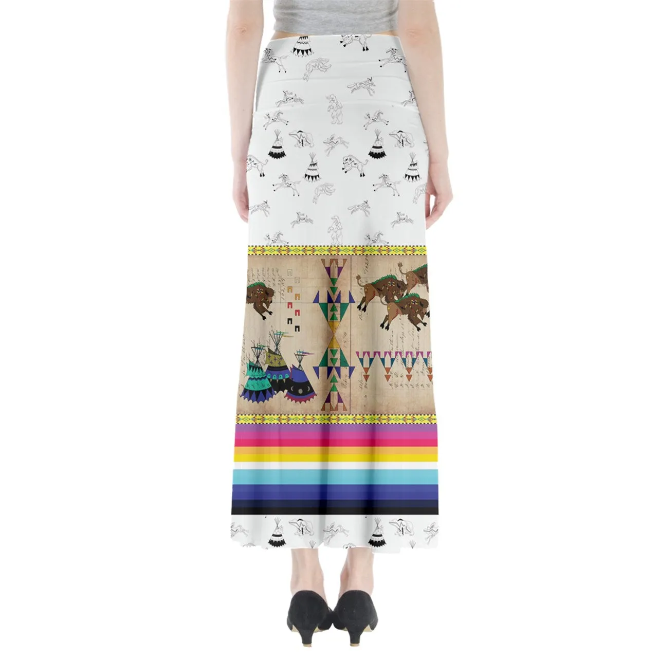 Buffalos Running White Clay Full Length Maxi Skirt