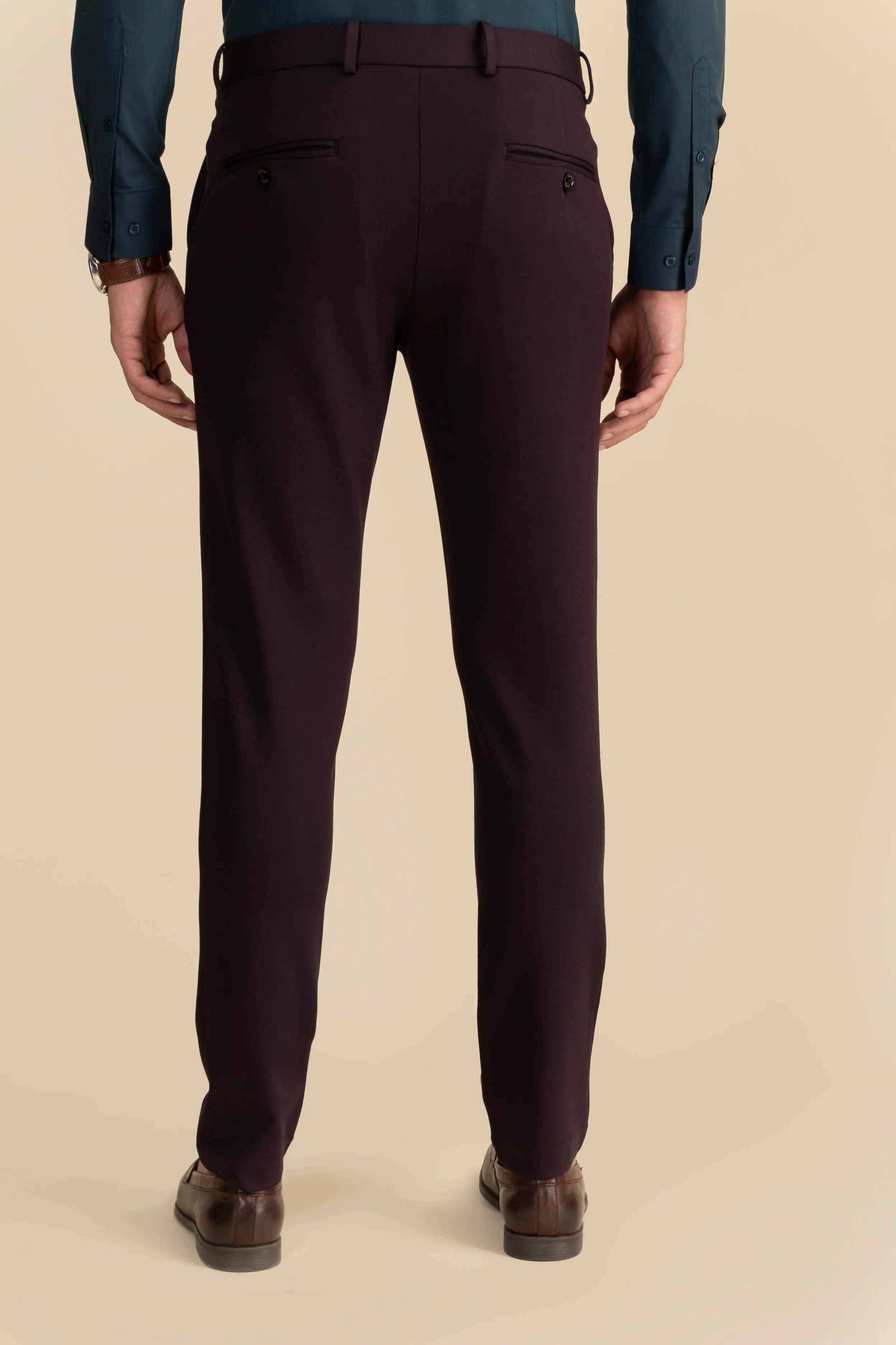 Burgundy Lycra 4 Way Stretch Knit Trousers