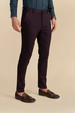 Burgundy Lycra 4 Way Stretch Knit Trousers