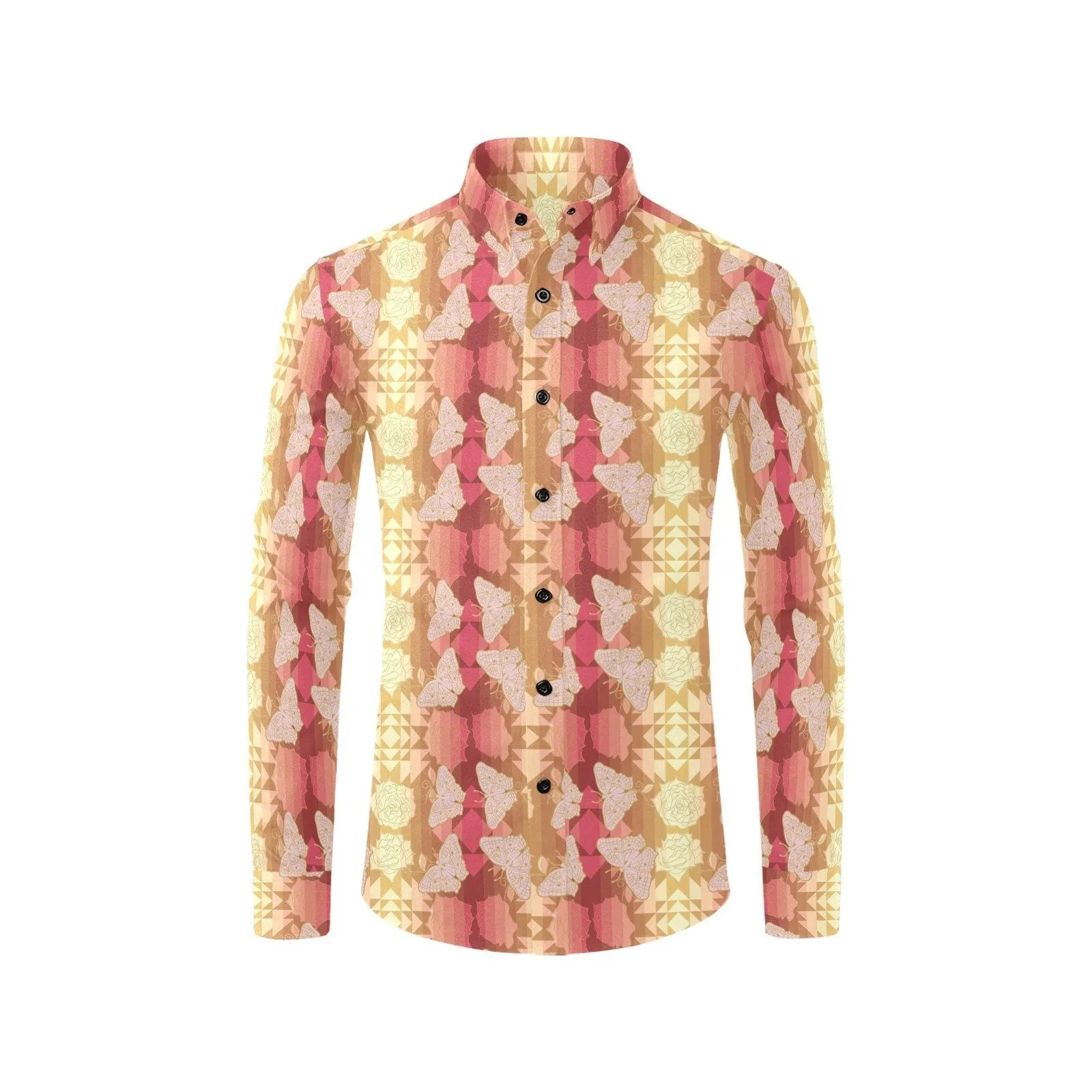 Butterfly and Roses on Geometric Dress Shirt