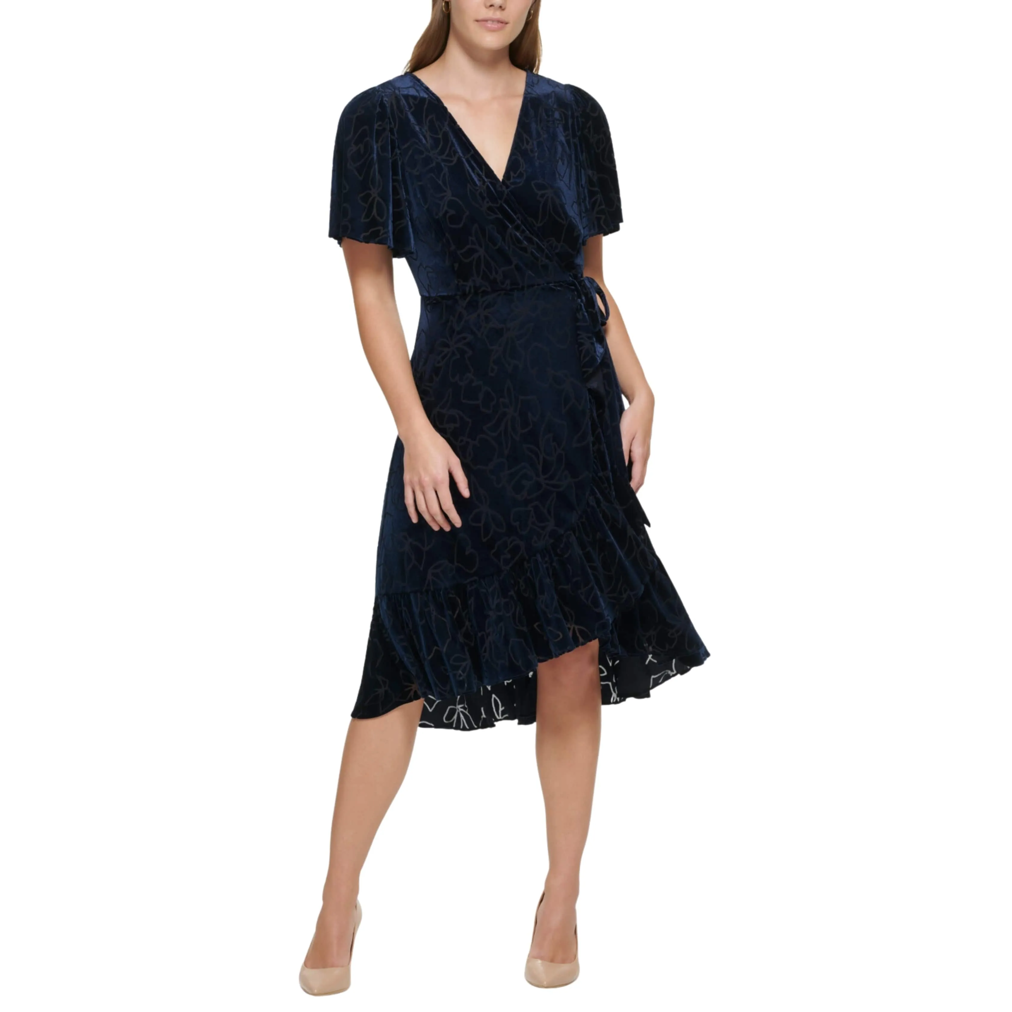 CALVIN KLEIN -  Velvet MIDI Wrap Dress