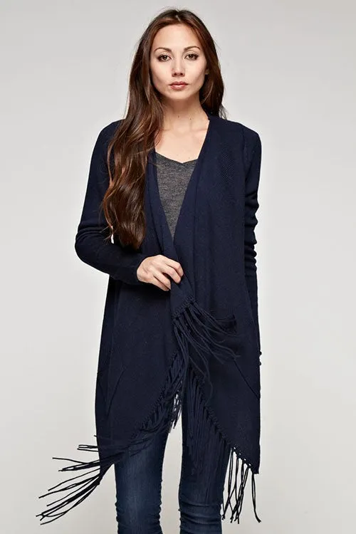 CASHMERE BLEND CARDIGAN WITH WATERFALL FRINGE