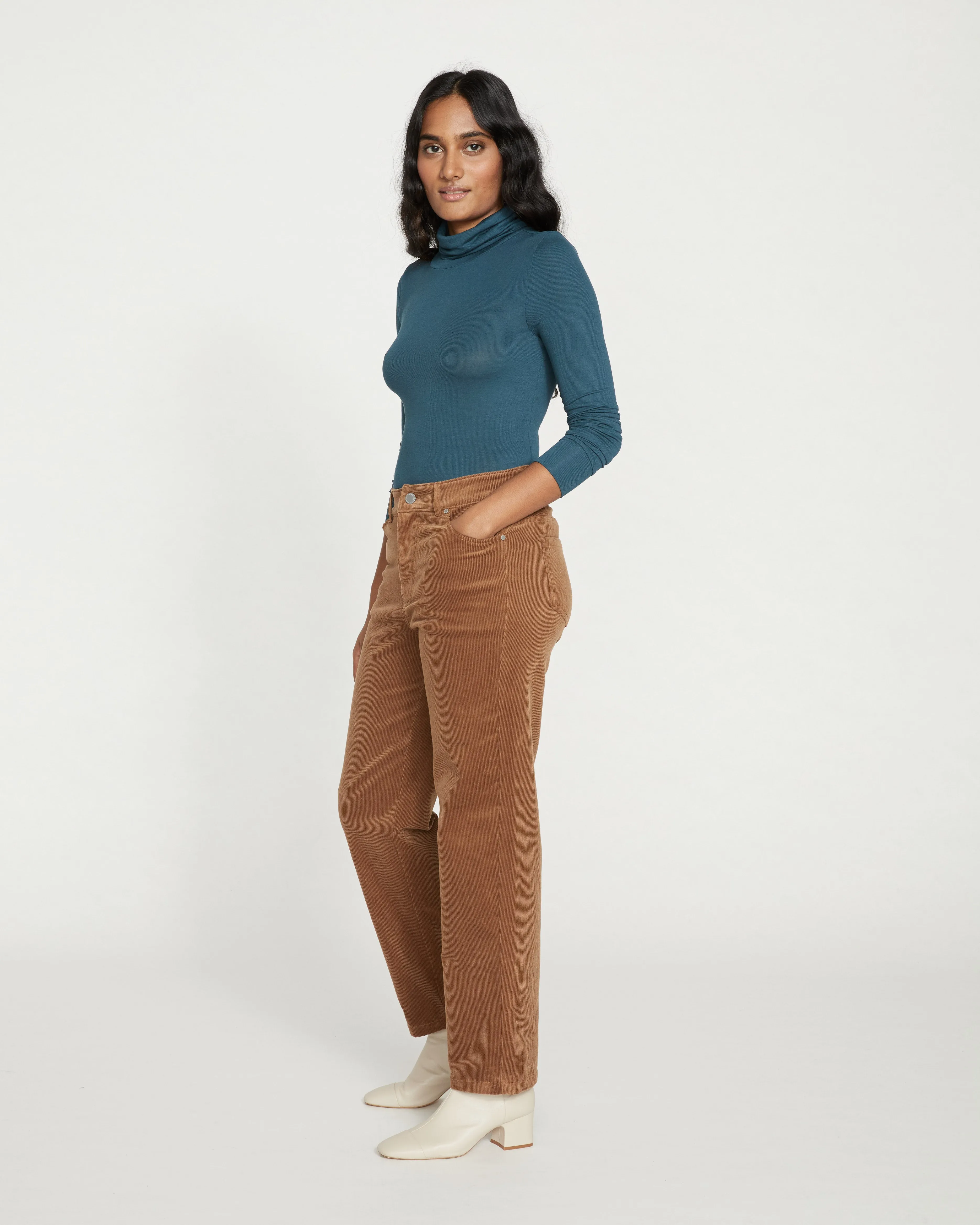 Cassidy High Rise Straight Corduroy Pants - Foie Gras