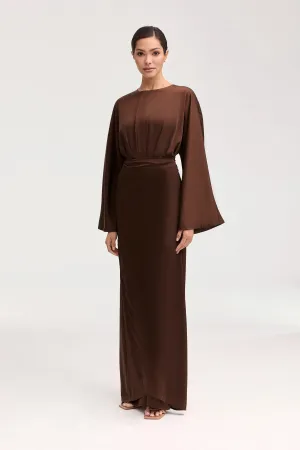 Cedra Satin Wrap Maxi Dress - Chocolate