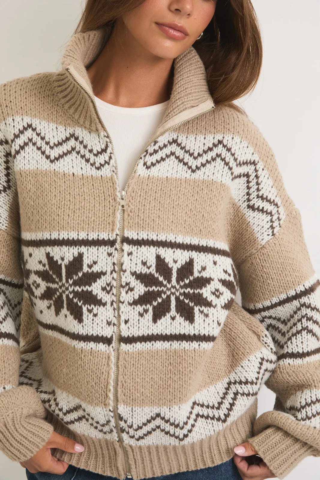 Chalet All Day Snowflake Zip Up Sweater Cardigan