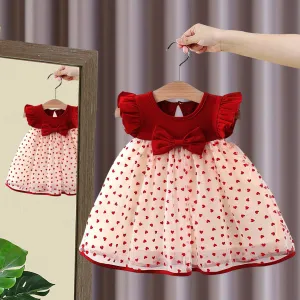 Children's Dress Summer Girls' Sweet Short Sleeve Princess Dress Western-Style Love Pettiskirt Baby Clothes 4802