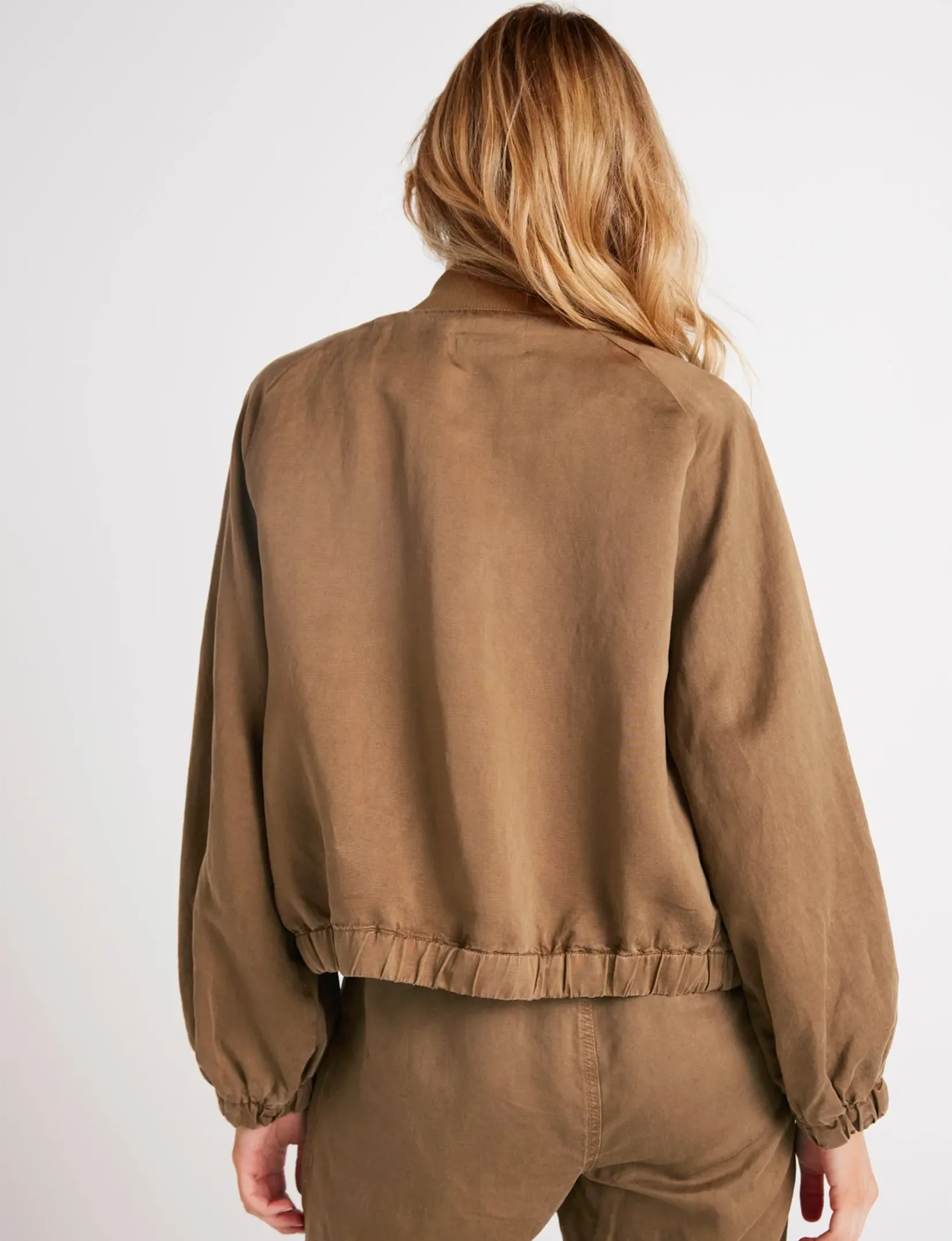 Chloe Clean Bomber Jacket, Topaz Brown